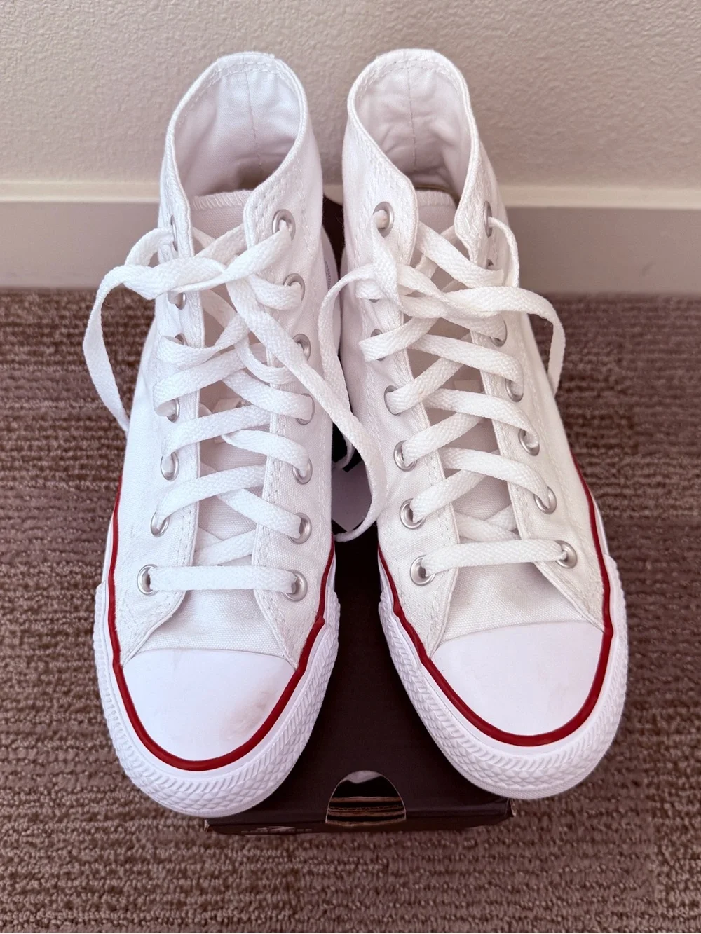 Converse All Star High Top Sneakers in White with Red & Navy Accents - Picture 7 of 8